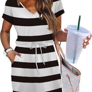 Womens Summer Dresses 2025 Casual Tie Front Short Sleeve A Line Midi Shirt Dress